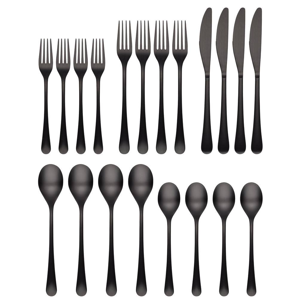 Xyla Black Satin 20 Piece Flatware Set