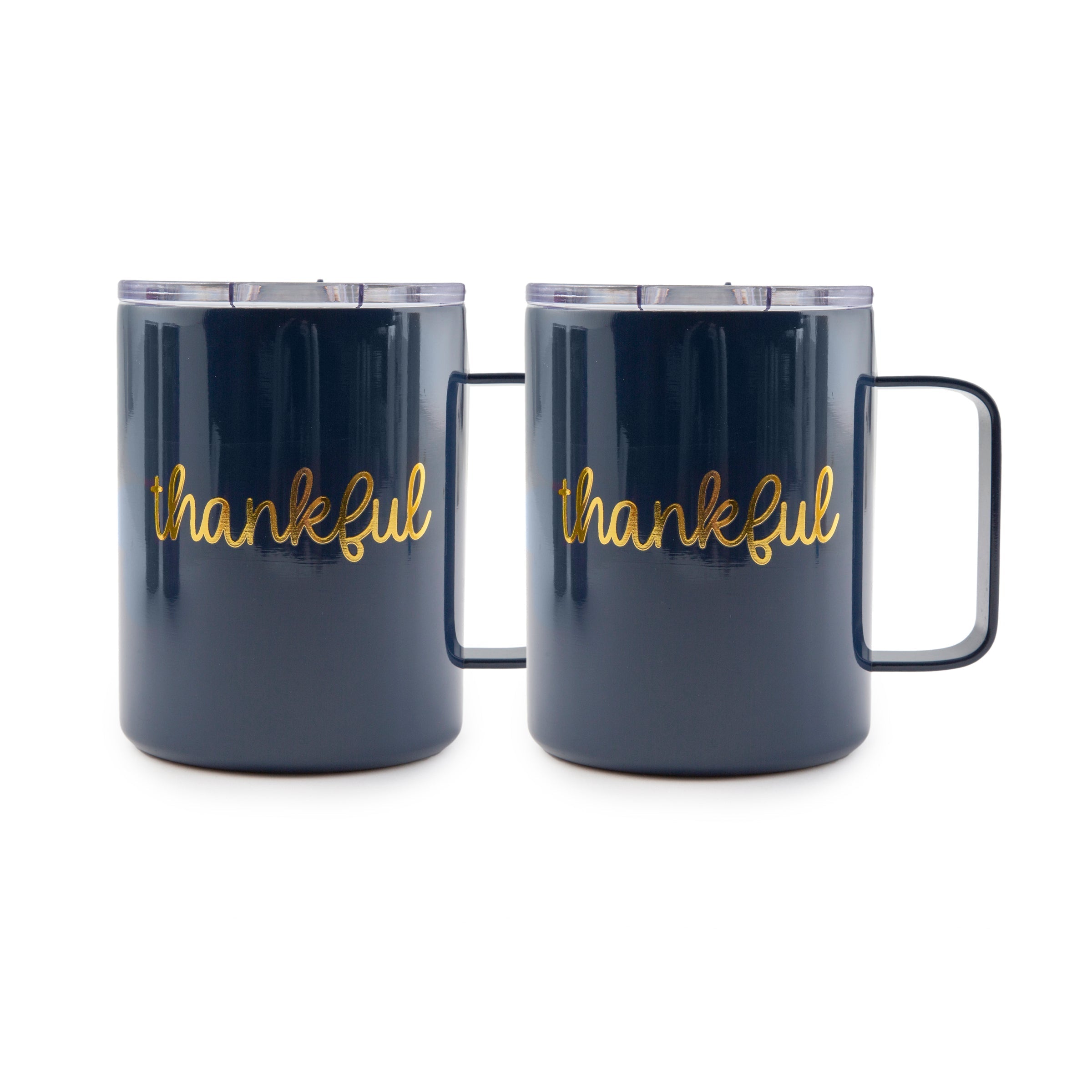 Navy Thankful Coffee Mugs - Set Of 2