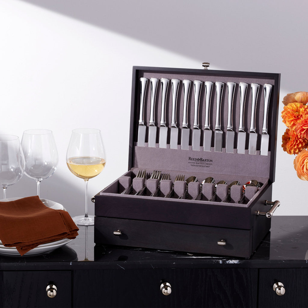 2 Tier Wood Charcoal Flatware Chest