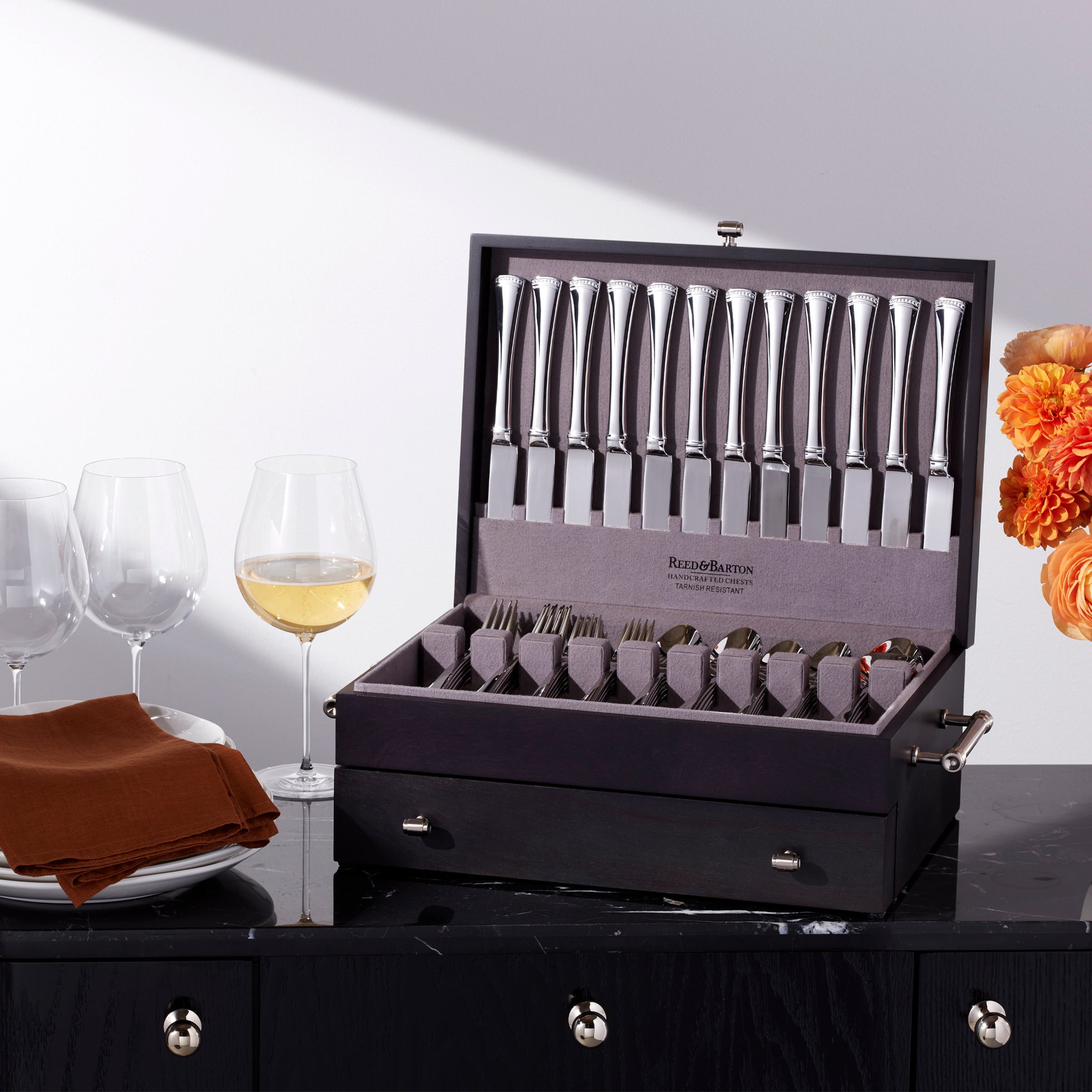 2 Tier Wood Charcoal Flatware Chest