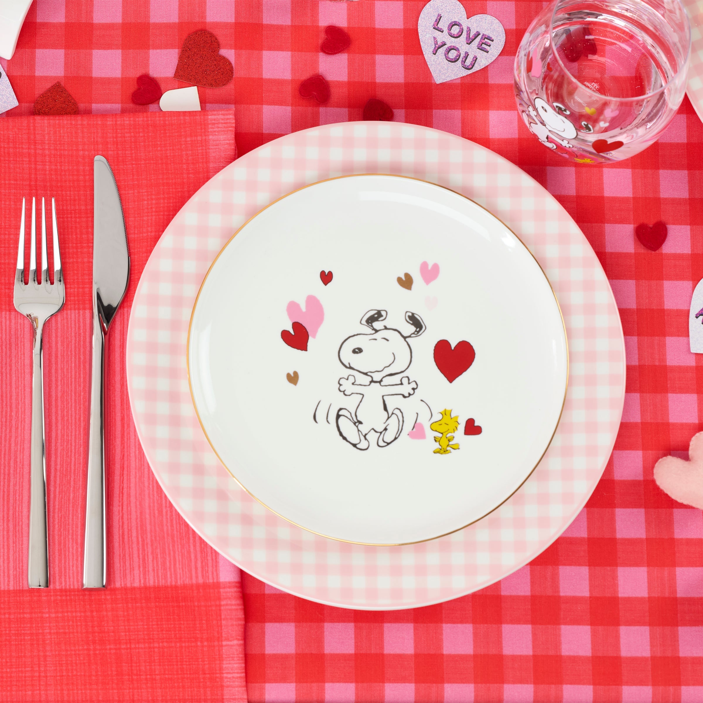 Gingham Pink Dinner Plates - Set of 4