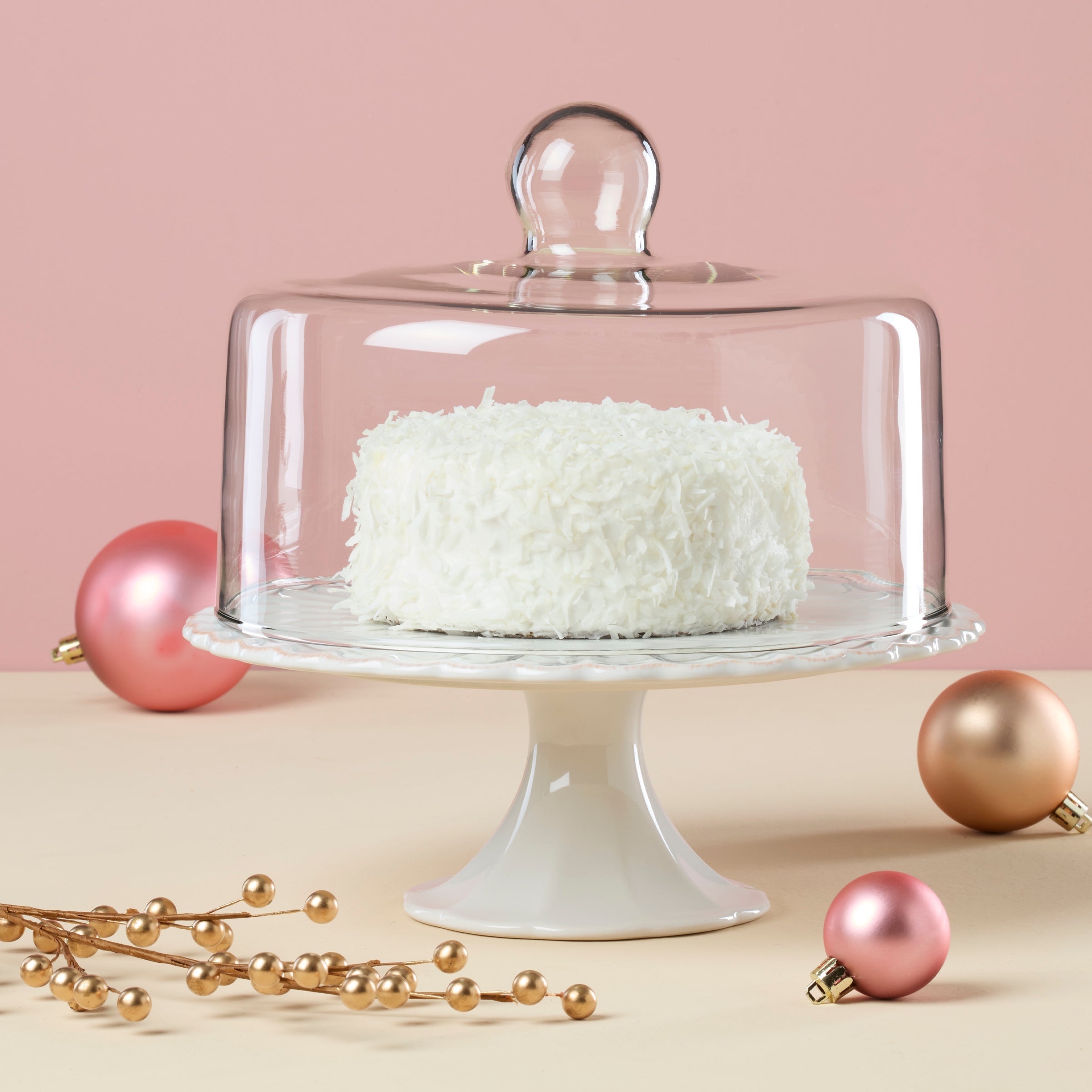 French Perle White Cake Plate With Dome