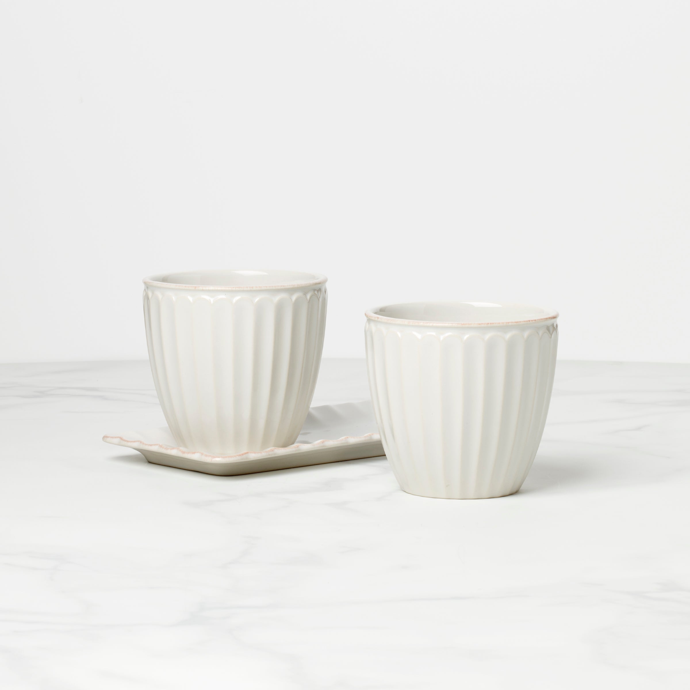 French Perle Scallop 3-Piece Herb Pot Set