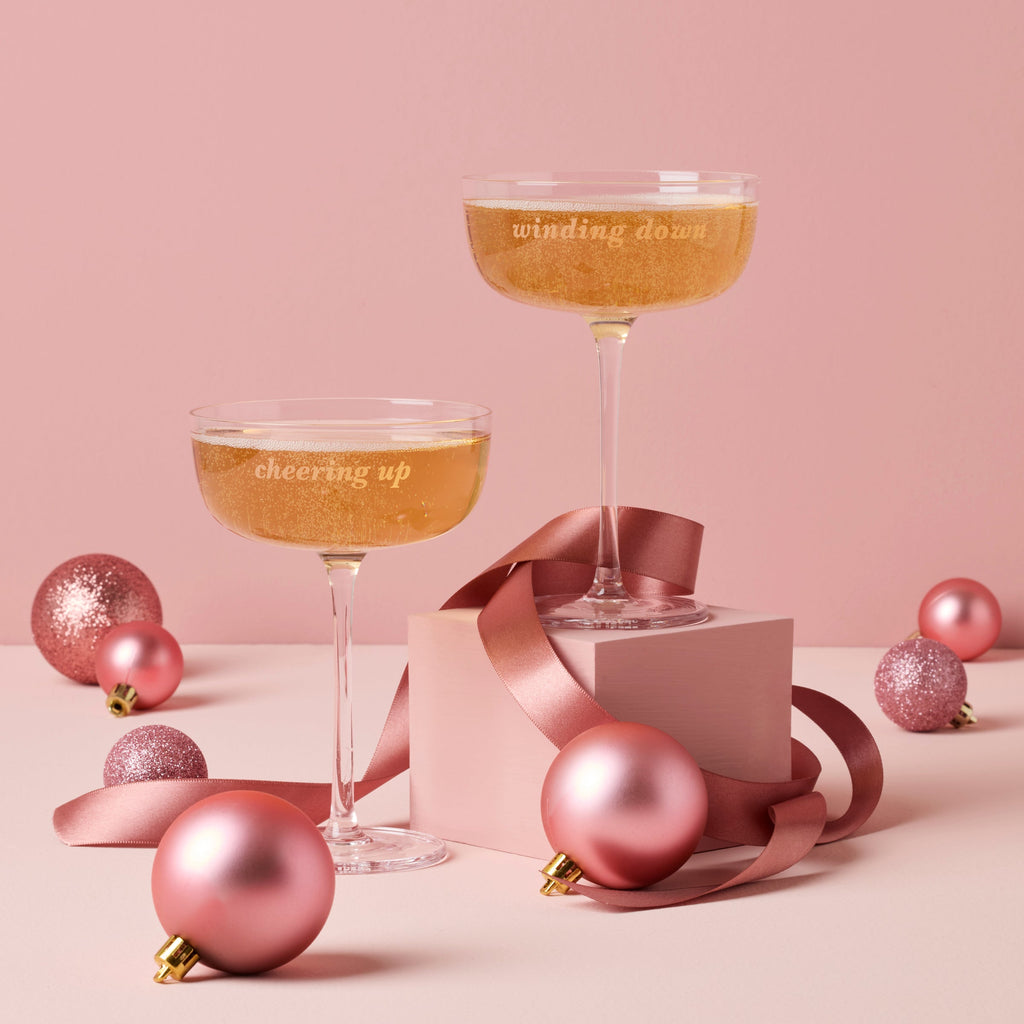 Winding Down & Cheering Up Coupe Glasses - Set Of 2