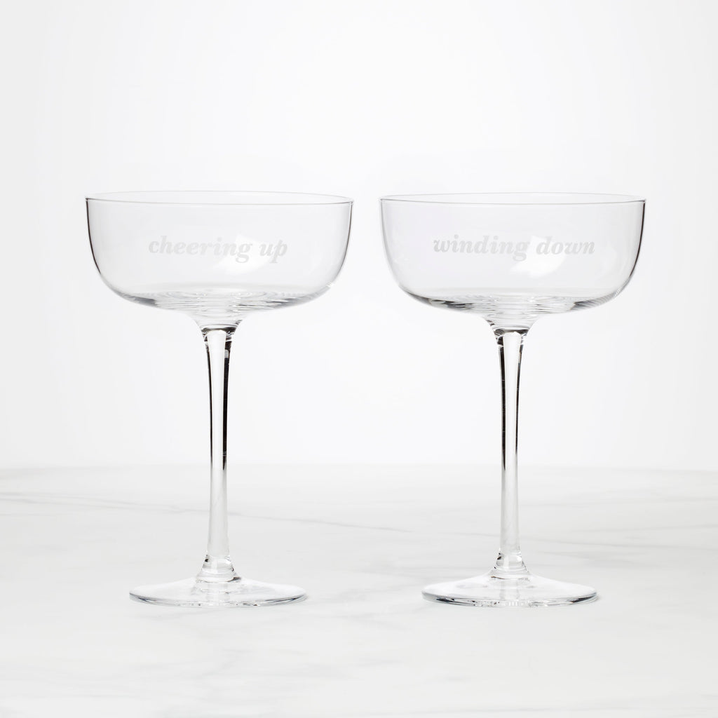 Winding Down & Cheering Up Coupe Glasses - Set Of 2