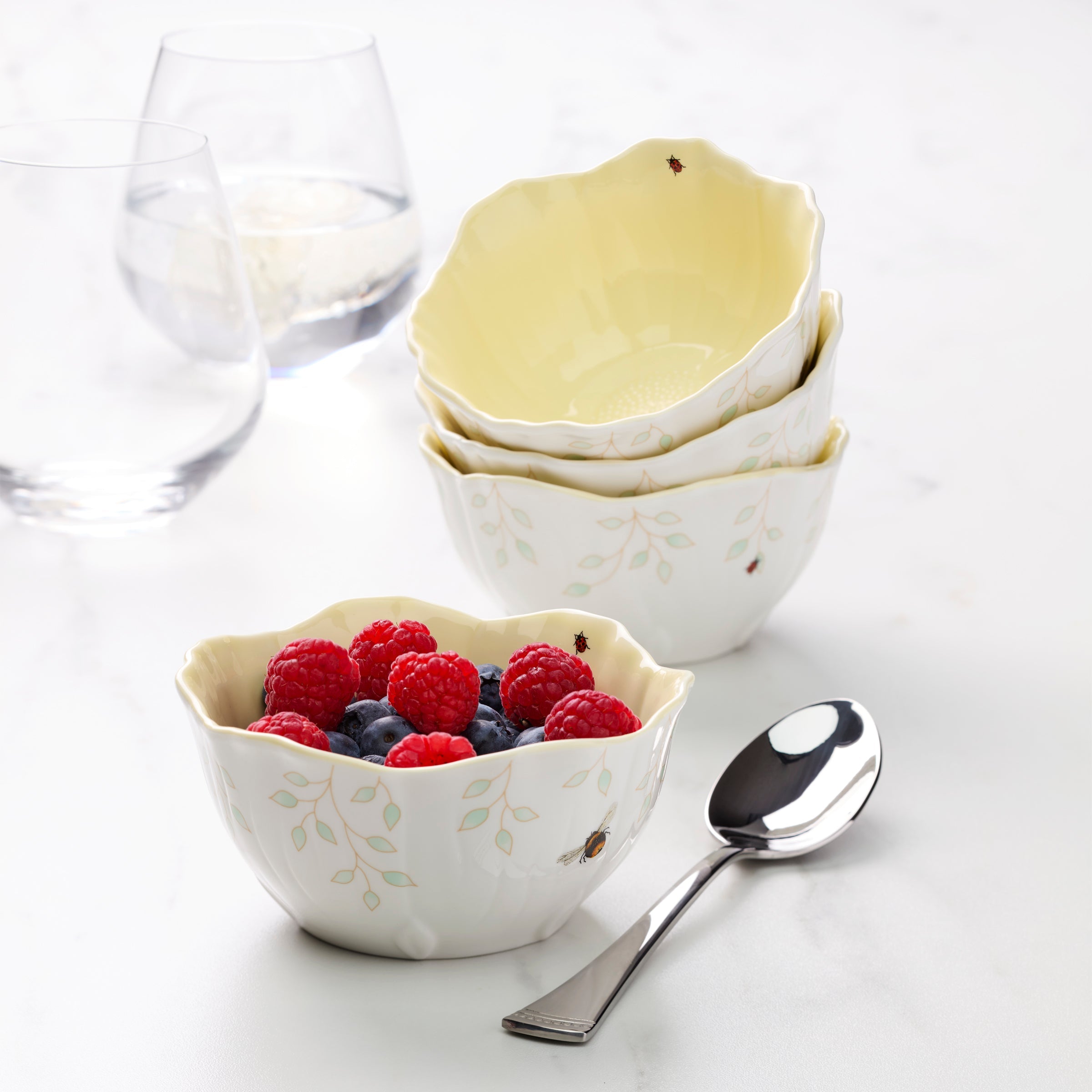 Butterfly Meadow Floral Blue Dessert Bowls - Set of 4