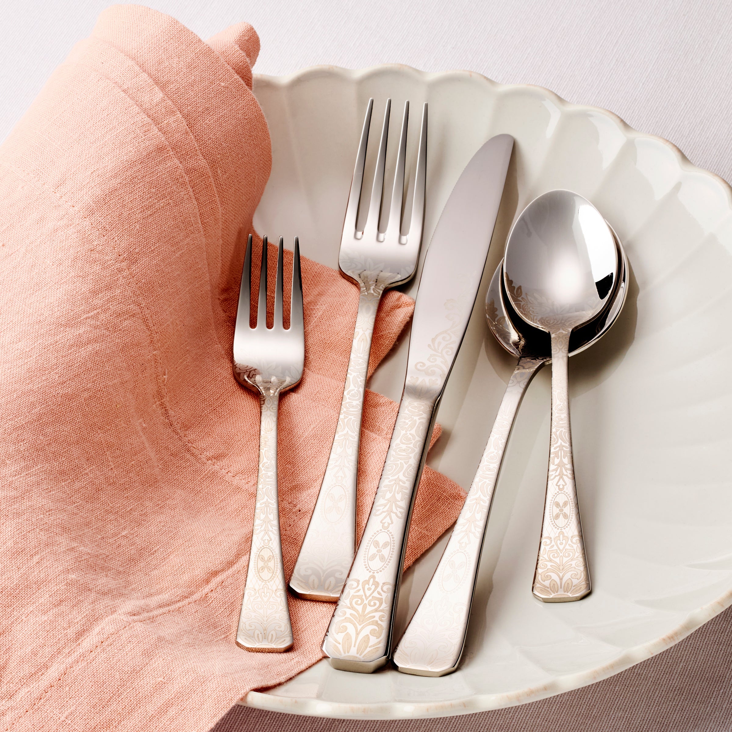 Floral Etch 5 Piece Place Setting